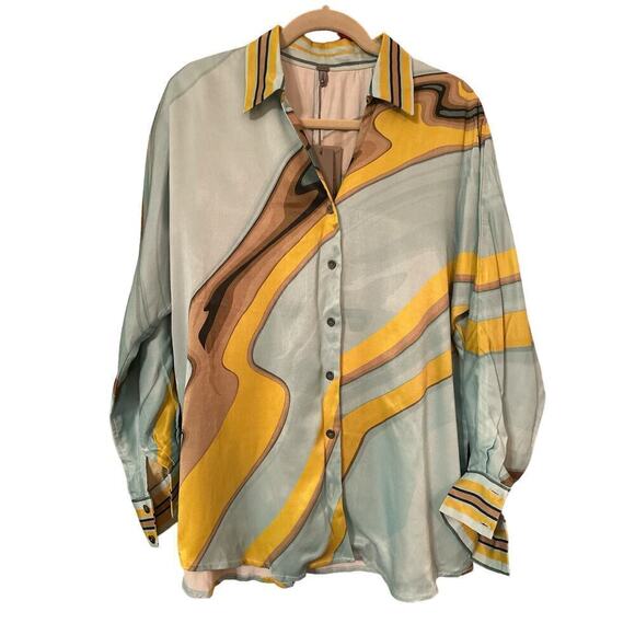 bl^nk Women's Long Sleeve Button Down Satin Arinena Shirt Size XS Multicolor - Picture 1 of 8